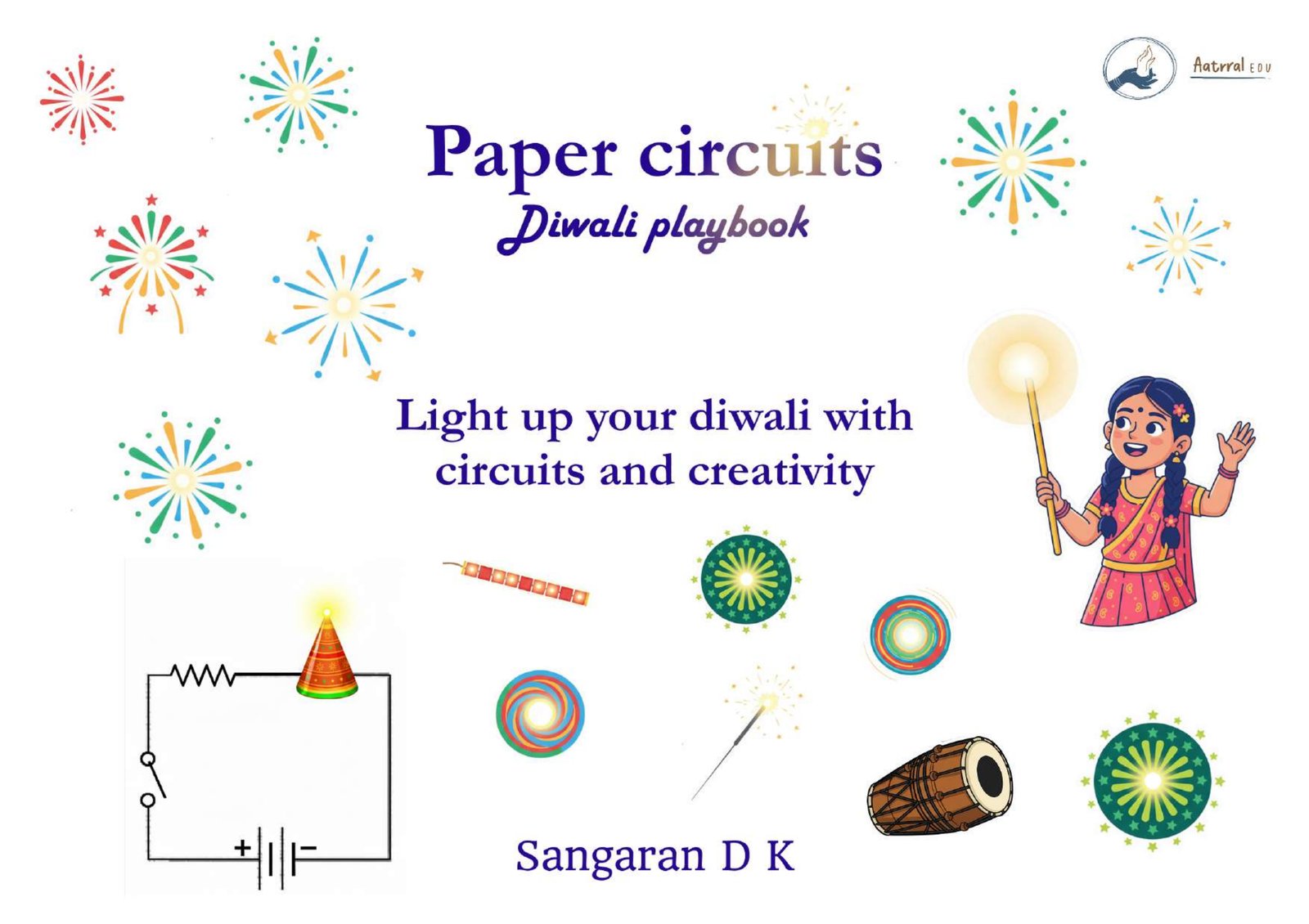 Paper Circuits — Diwali Play Book cover, illustrated by Sangaran D K for Aatrral Edu