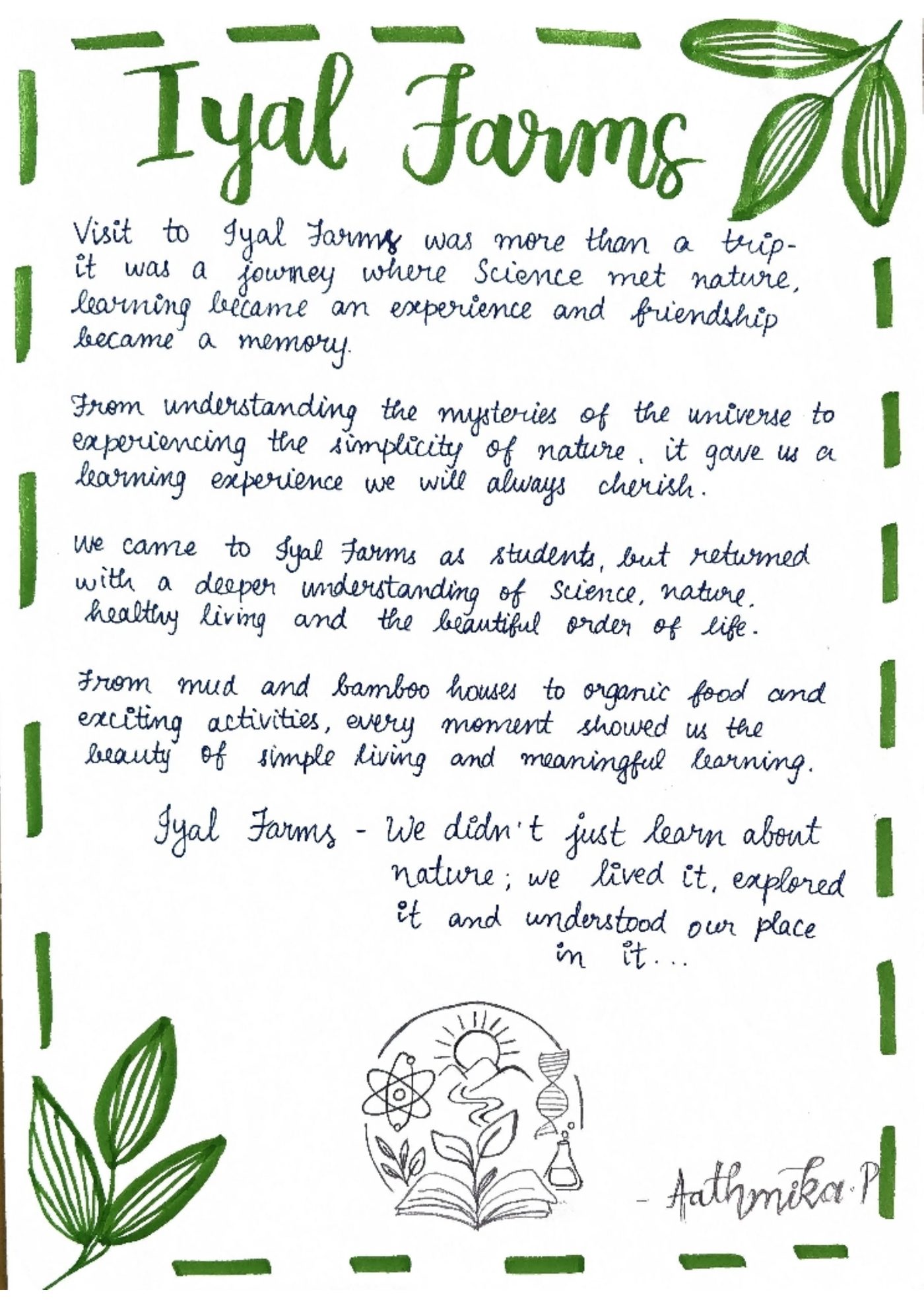 Handwritten letter from Aathmika