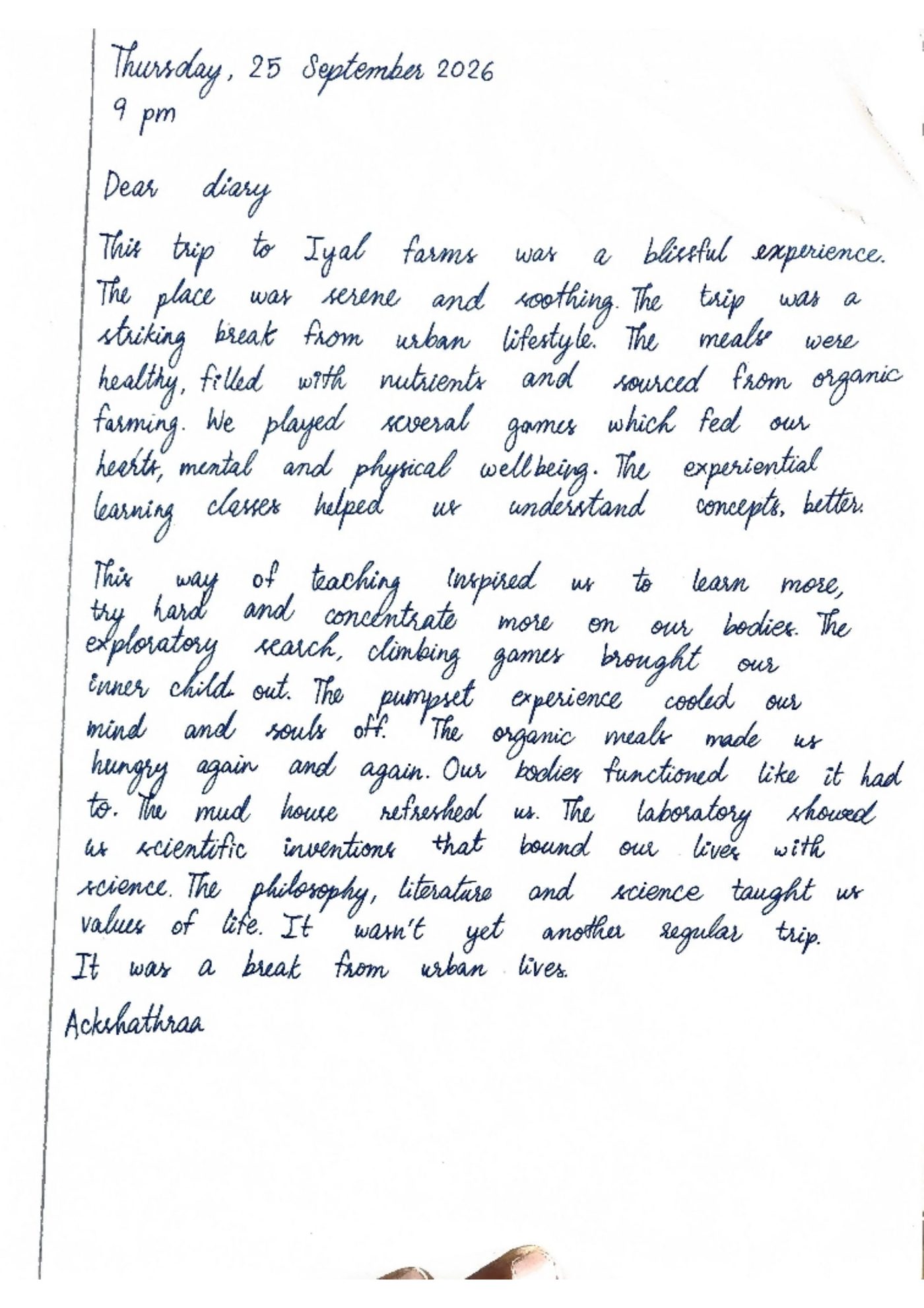 Handwritten letter from Ackshathraa