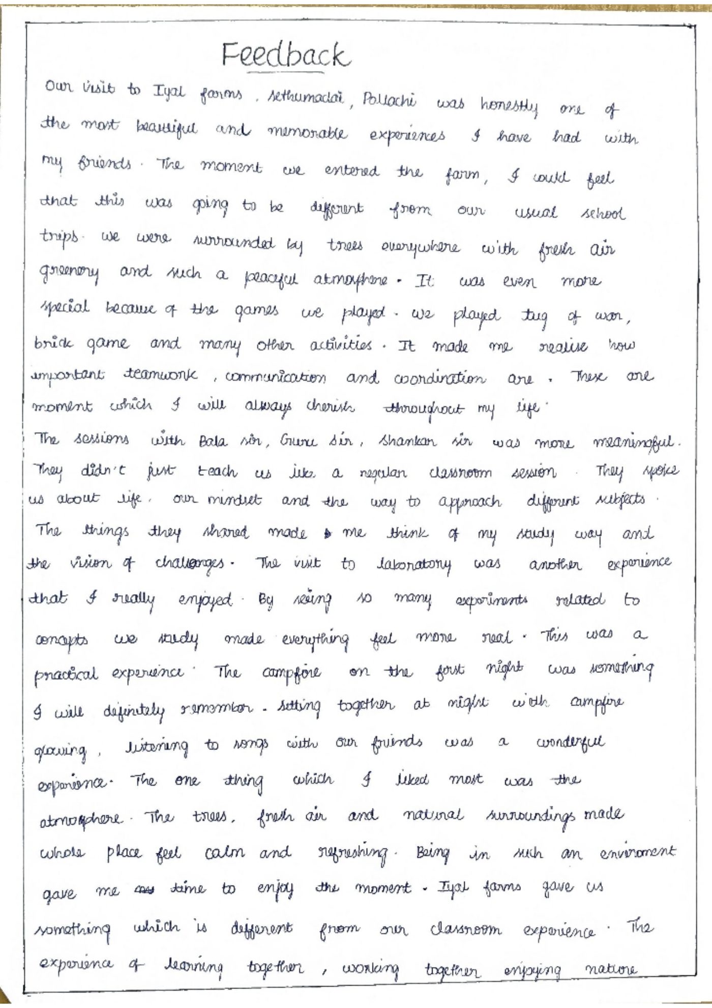Handwritten letter from Darani (1/2)