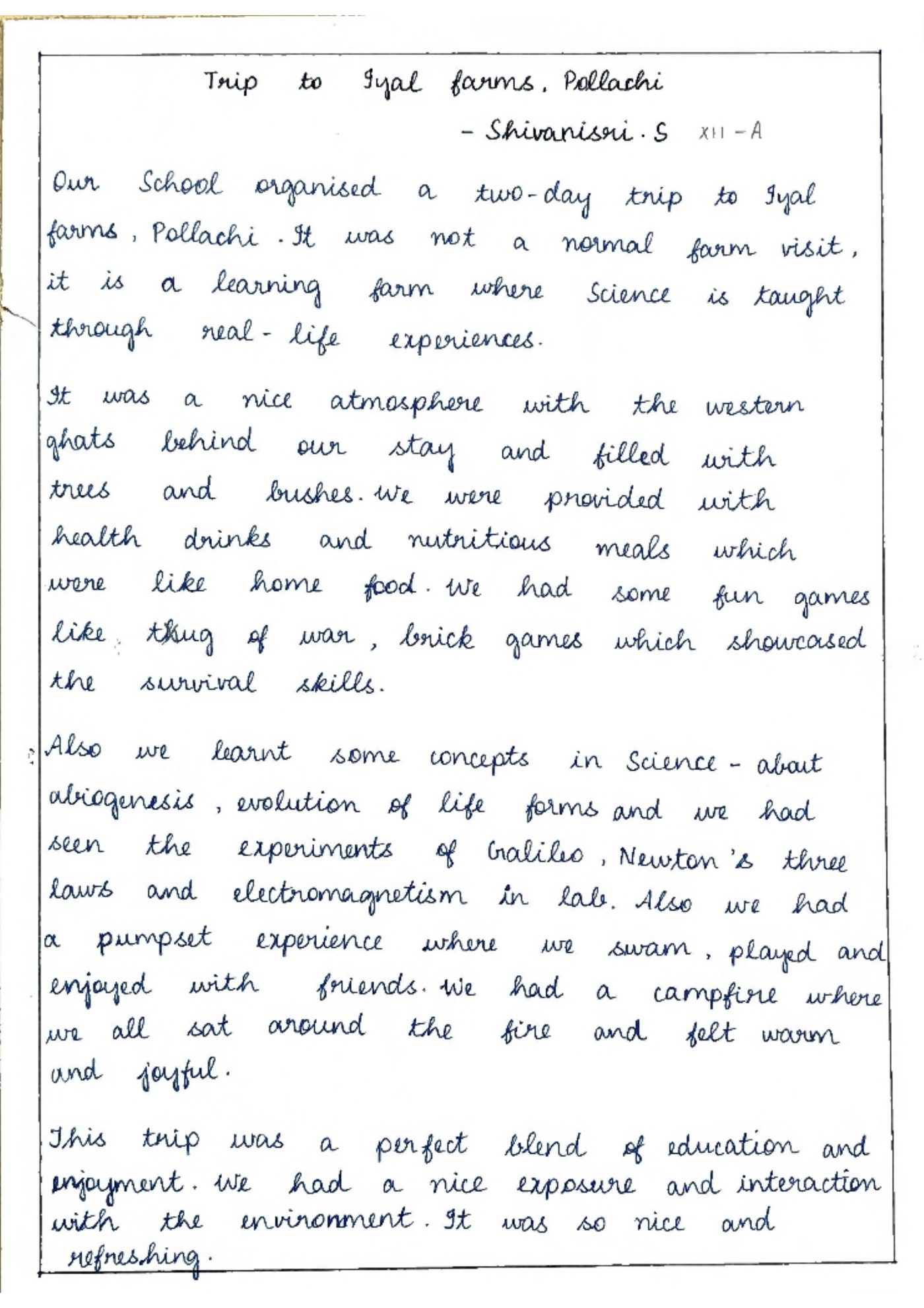 Handwritten letter from Shivanisri