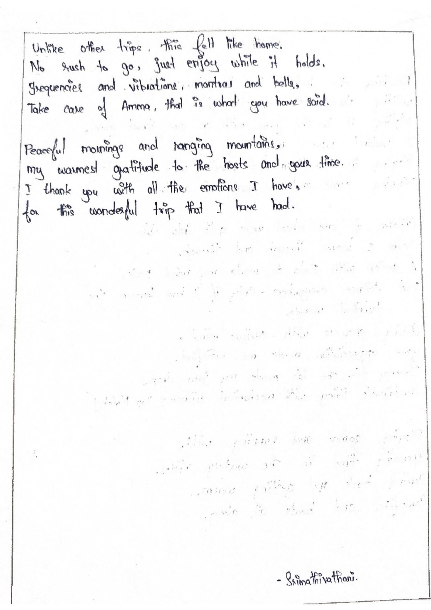 Handwritten letter from Srimathivadhani (2/2)