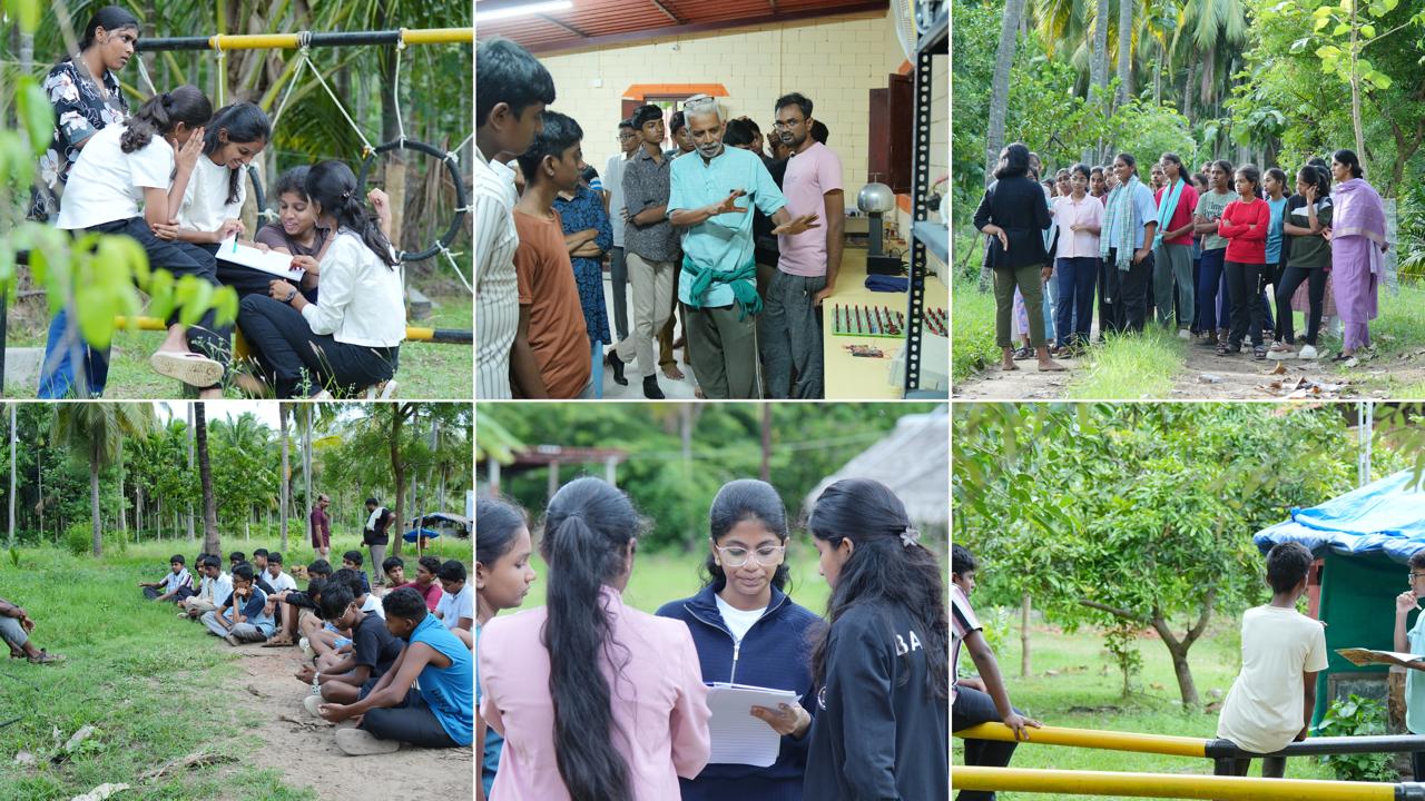 Families togather learning math through play in aatrral play math camp at Iyal Farm