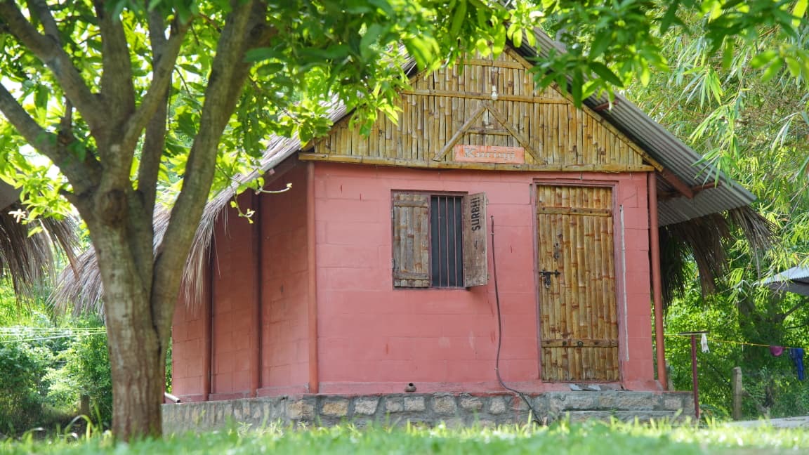 A cottage at Iyal with bamboo door and window